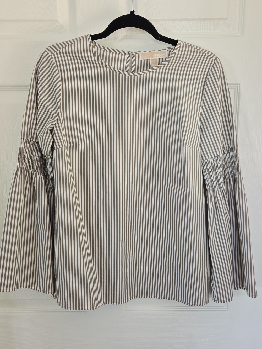 Michael Kors Cream and White Striped Bell-Sleeve Blouse Size Small